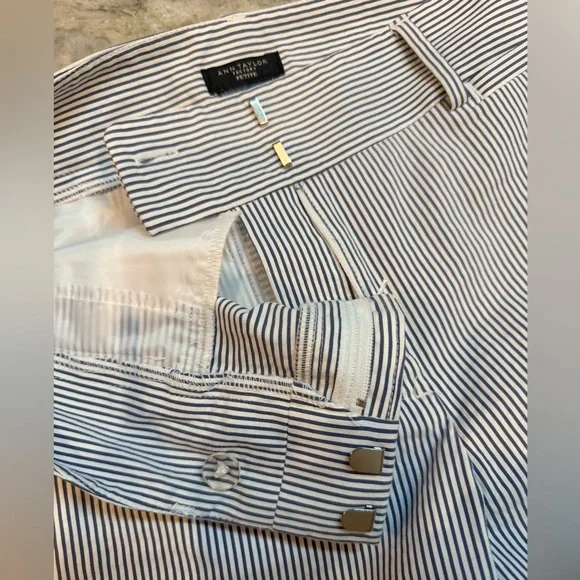 Ann Taylor Factory Signature 8P Navy White Pinstripe Petite Dress Pants - Picture 3 of 10